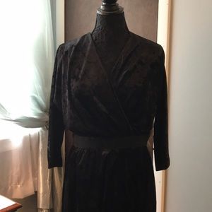 NY&co Eva Mendes black faux wrap velvet midi dress
